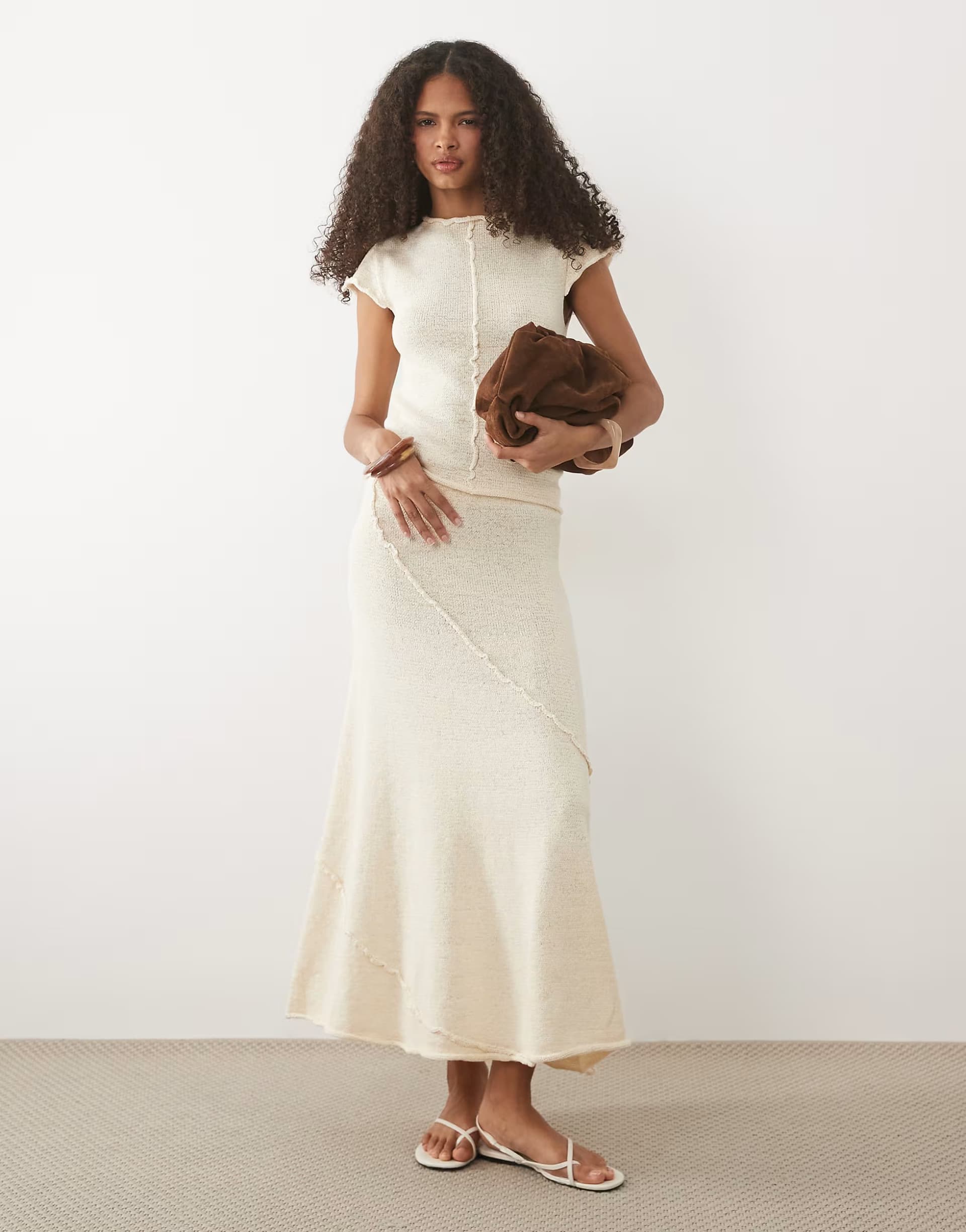 ASOS ASOS Cream Textured Knit Midi Skirt Co-ord