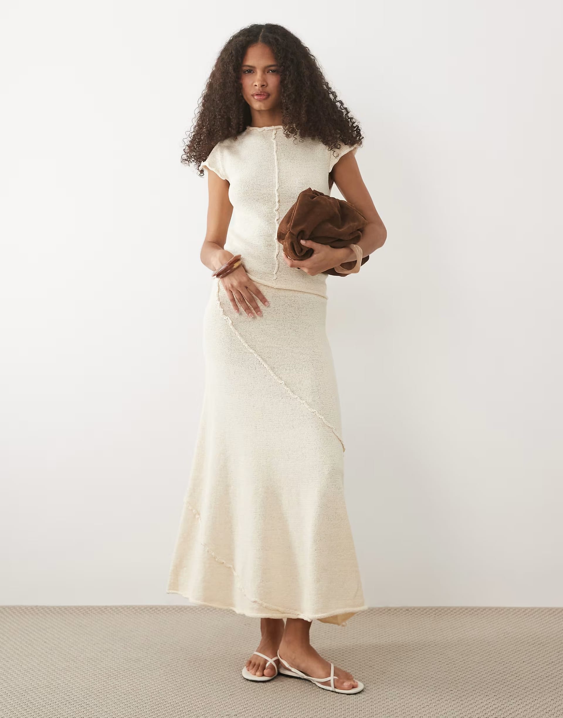 ASOS Cream Textured Knit Midi Skirt Co-ord