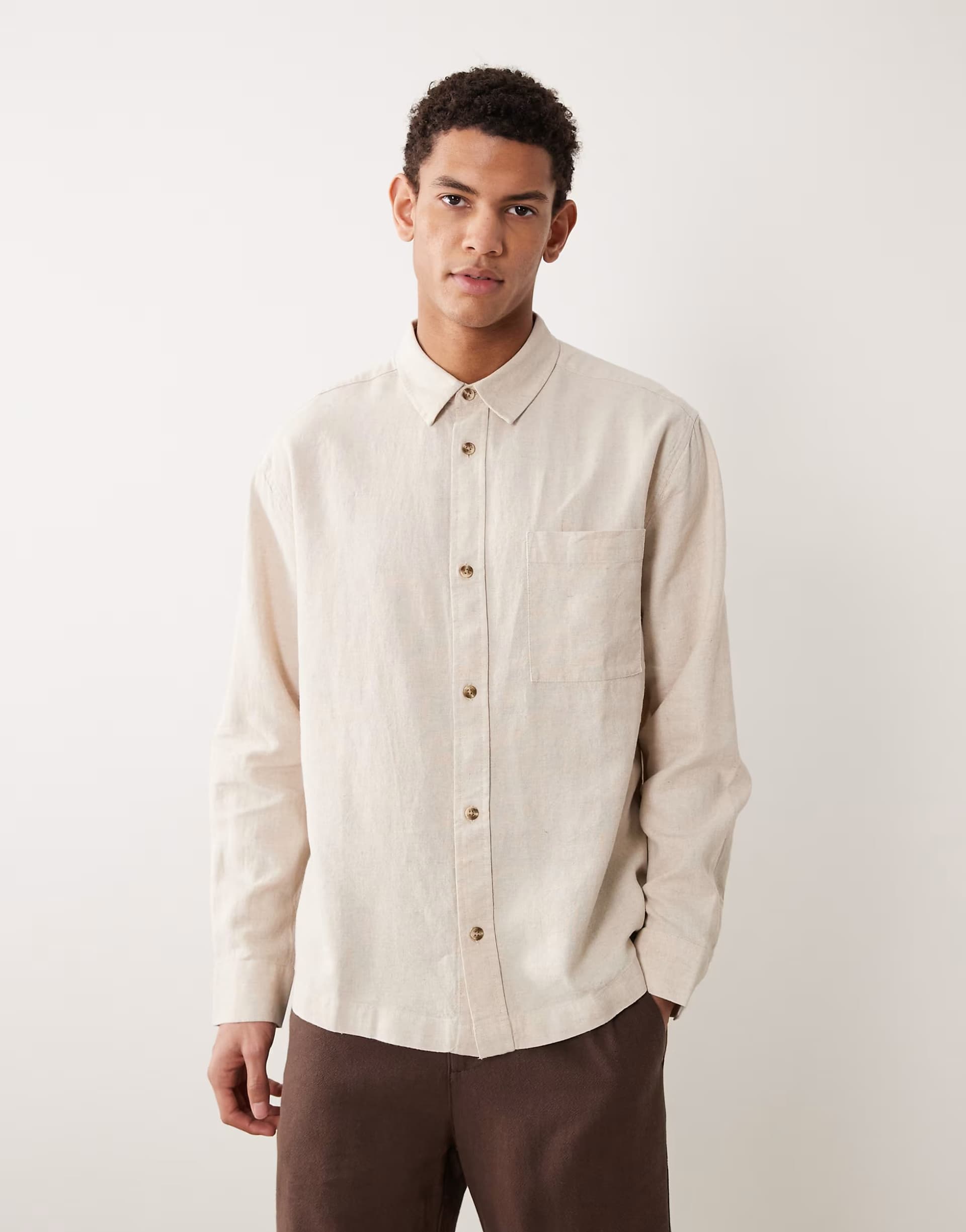 ASOS ASOS DESIGN co-ord relaxed linen blend shirt in beige