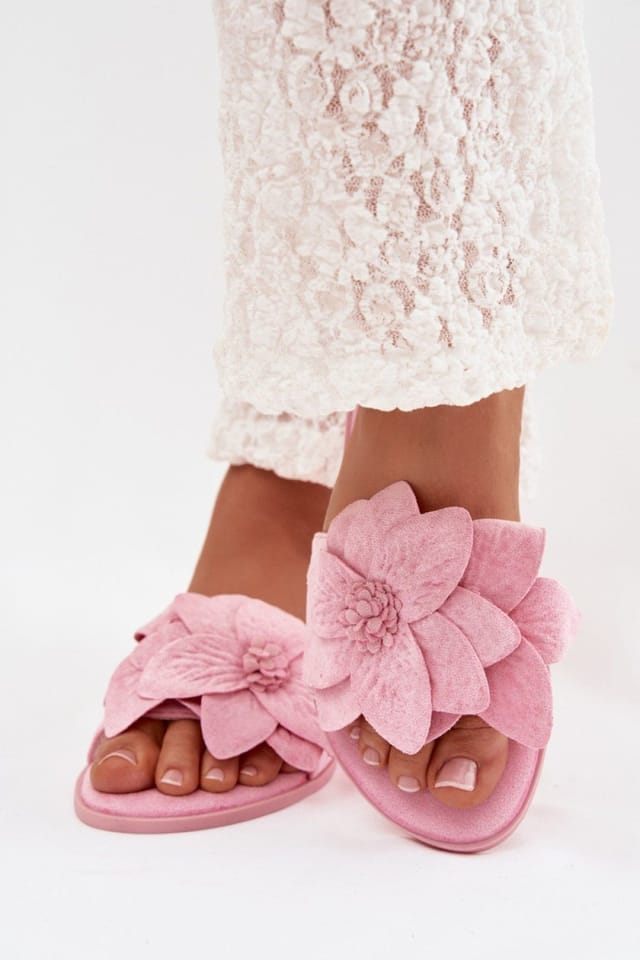 Love Lace Love Lace Women's Suede Flat Sandals with Floral Strap Soft Insole Comfort in Pink - 3