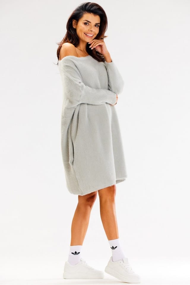 Love Lace Love Lace Women's Oversized Long Sleeve Knitted Sweater Fuzzy Hair in Grey - 2
