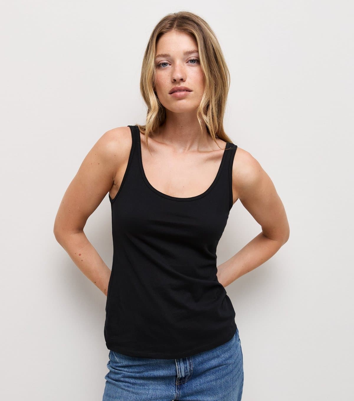 New Look New Look Black Cotton Scoop Neck Vest