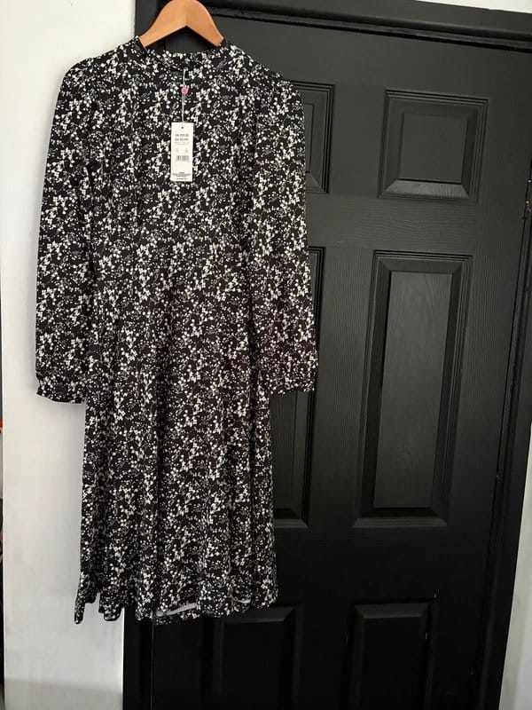 New Look Black Floral Long Sleeve Dress Size 12