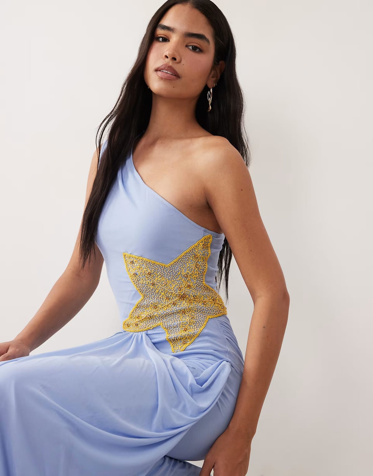 ASOS ASOS DESIGN starfish embellished draped mesh maxi dress in blue - 1