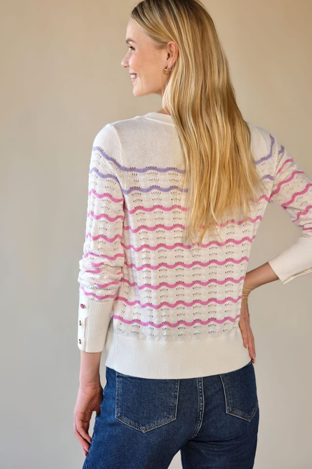 Pure Collection Pure Collection Women's Cotton Wool Zig Zag Stripe Sweater - 3
