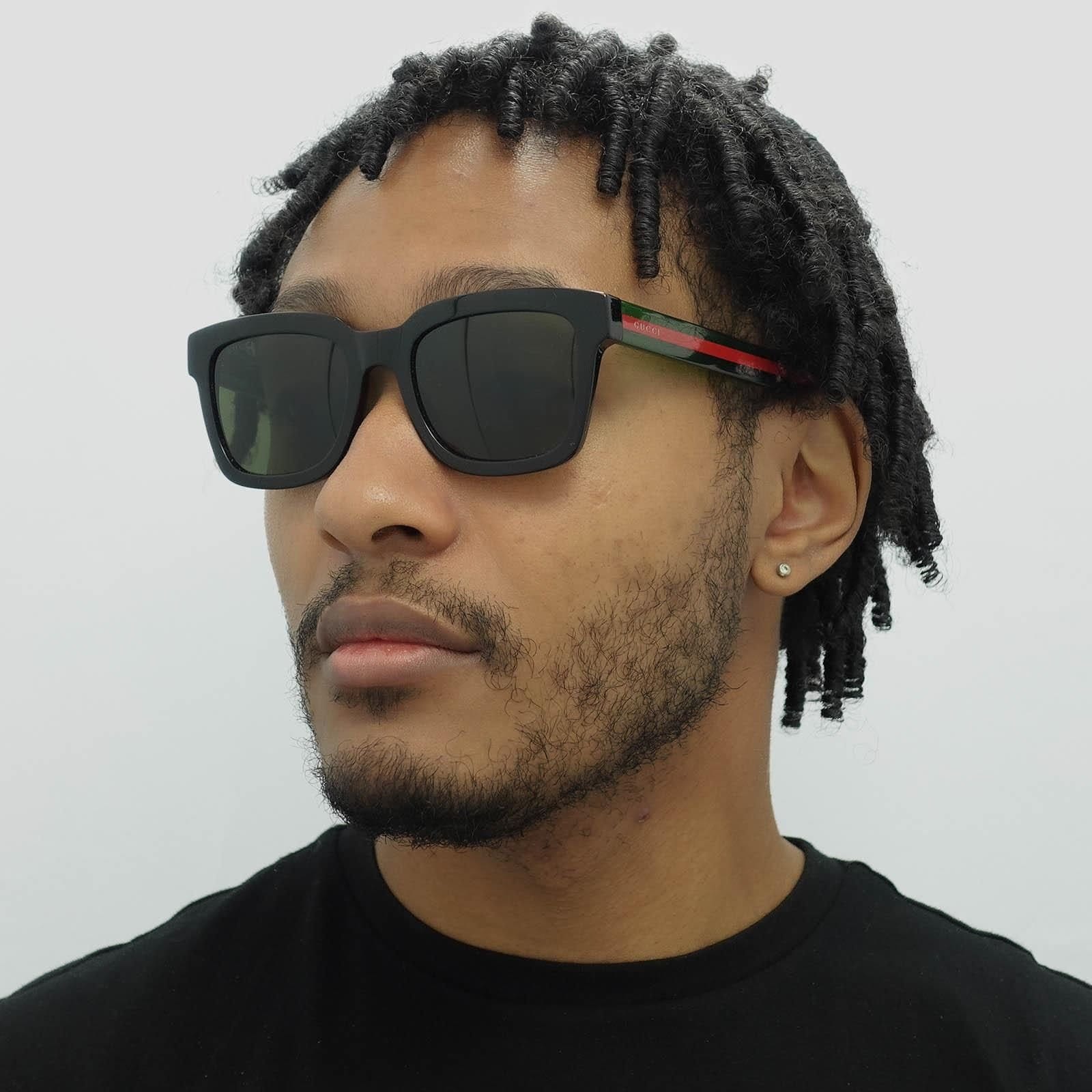 Gucci Gucci Men's Rectangle Black & Green With Red Stripe Green GG0001SN - 4