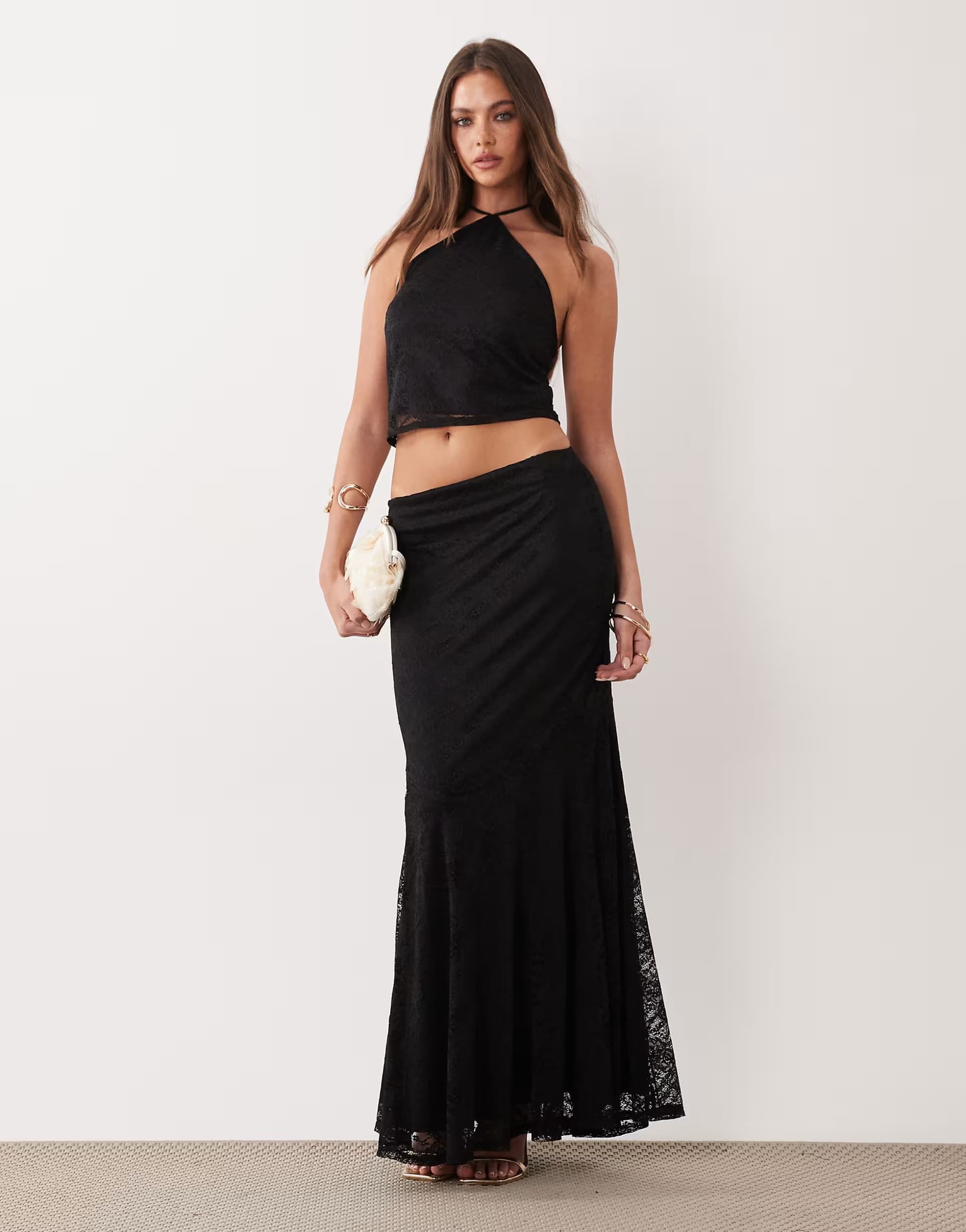 ASOS ASOS Black Lace Fishtail Maxi Skirt Set