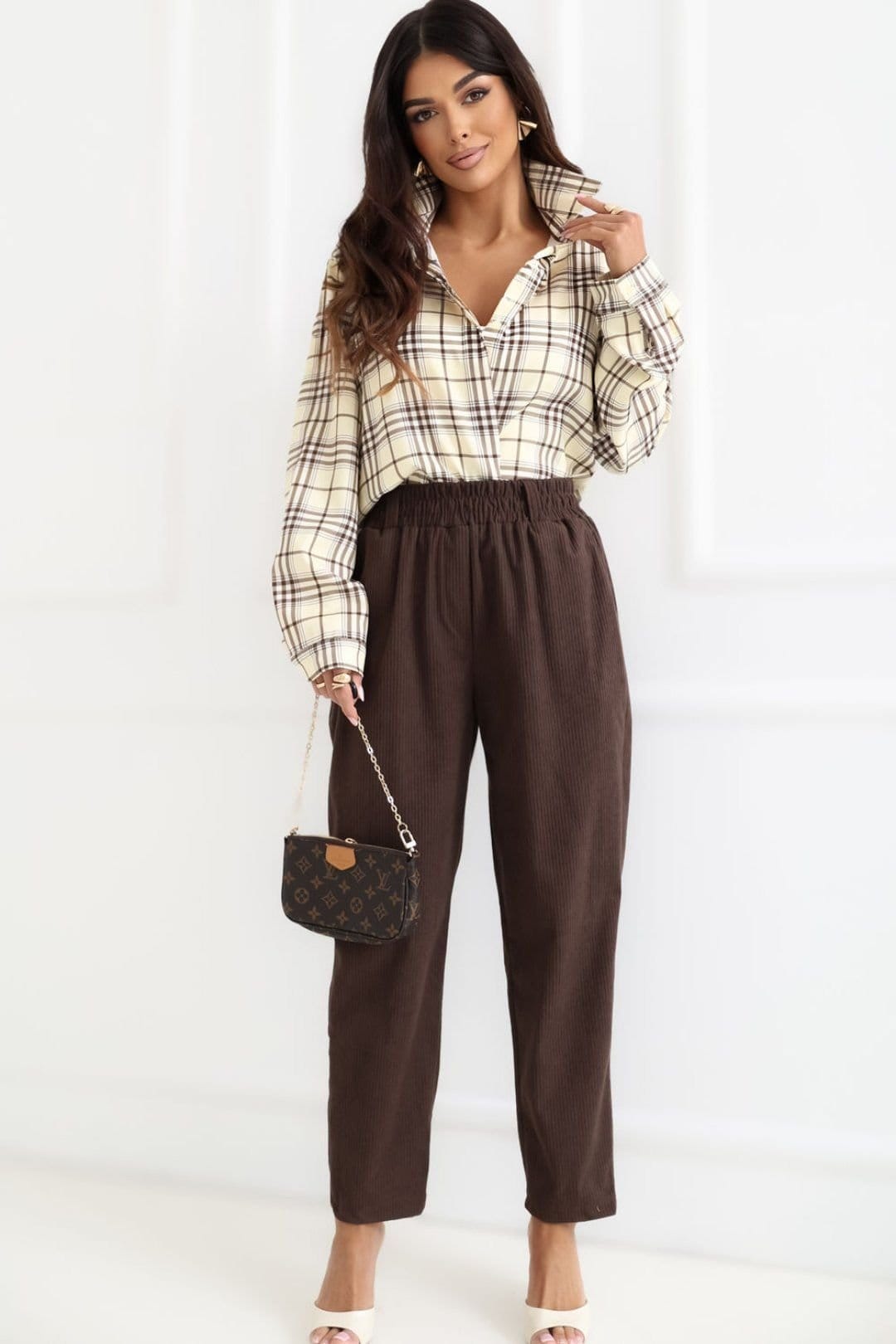 Love Lace Brown Corduroy Paperbag High Waist Trousers