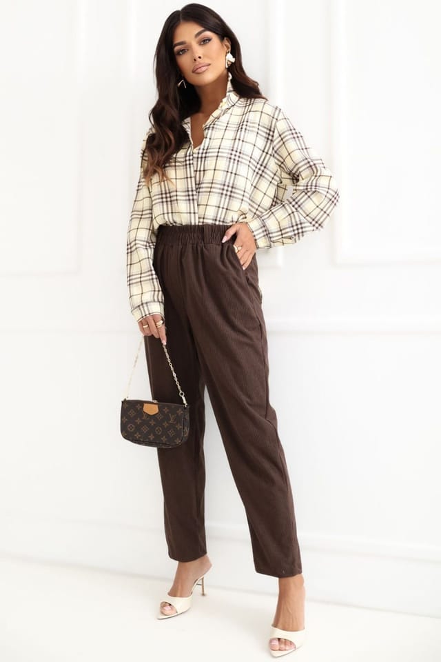 Love Lace Love Lace Women's Corduroy Paperbag High Waist Trousers in Brown - 3