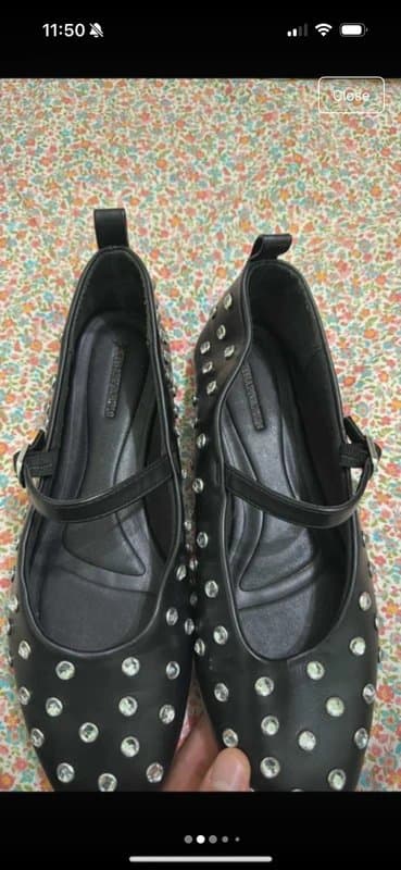 ASOS Design black ballerina ballet pumps flats mary jane shoes studded diamonds studs size 5