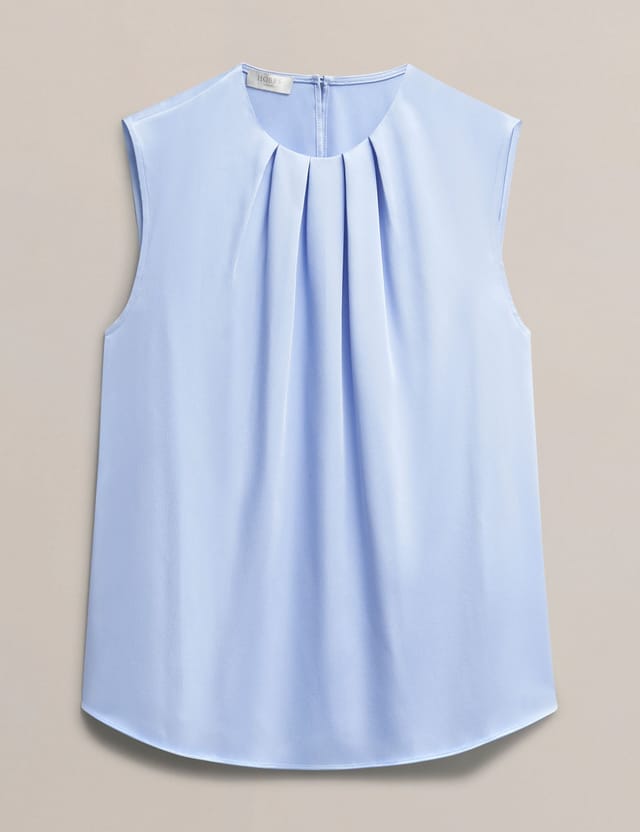 Hobbs London Hobbs London Women's Rosanne Sleeveless Pleated Neck Blouse in Baby Blue - 2