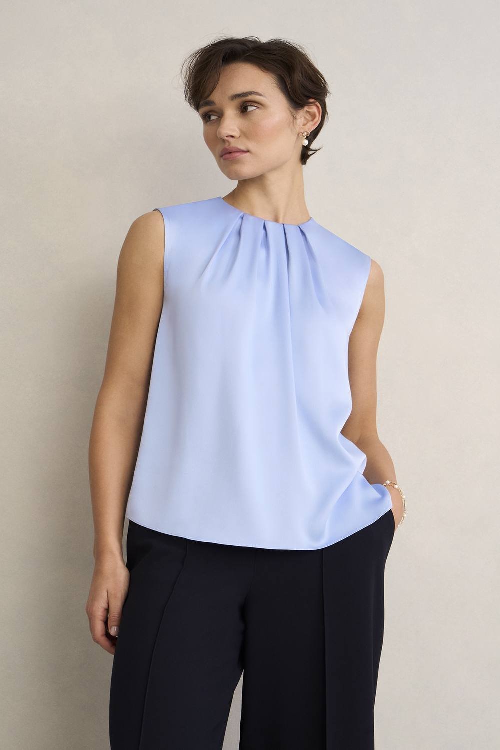 Hobbs London Hobbs London Women's Rosanne Sleeveless Pleated Neck Blouse in Baby Blue - 3