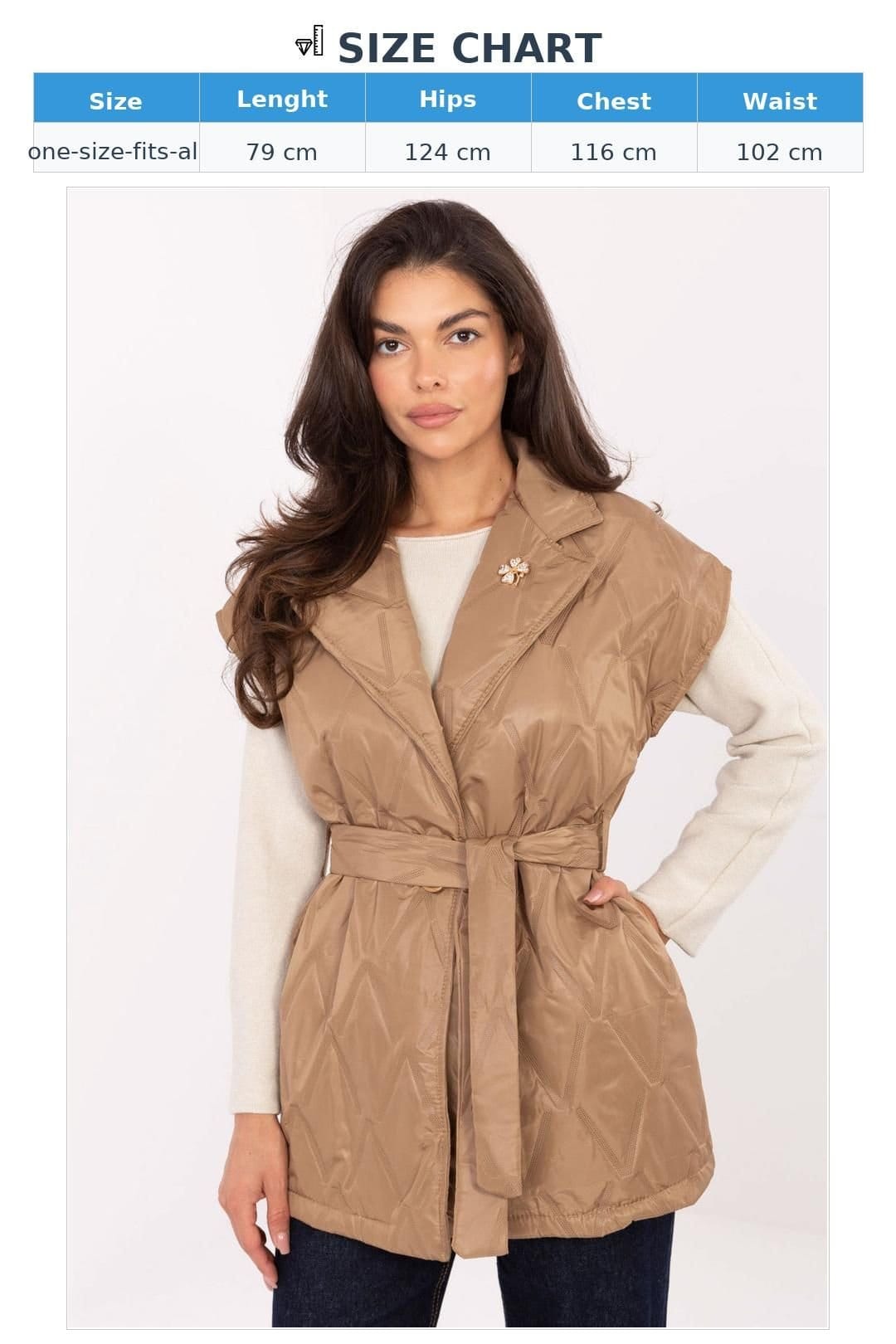Love Lace Love Lace Women's Elegant Quilted Vest with Tie Belt & Pockets in Brown - 4