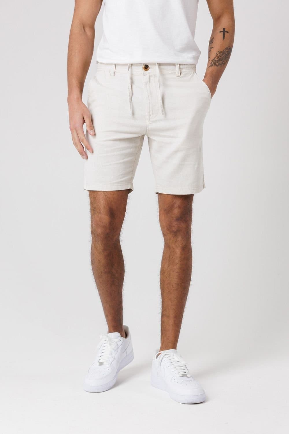 Tokyo Laundry Tokyo Laundry Men's Cotton Linen Shorts with Drawstrings in Natural