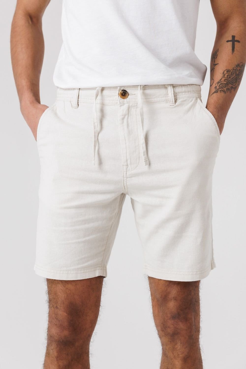 Tokyo Laundry Tokyo Laundry Men's Cotton Linen Shorts with Drawstrings in Natural - 4