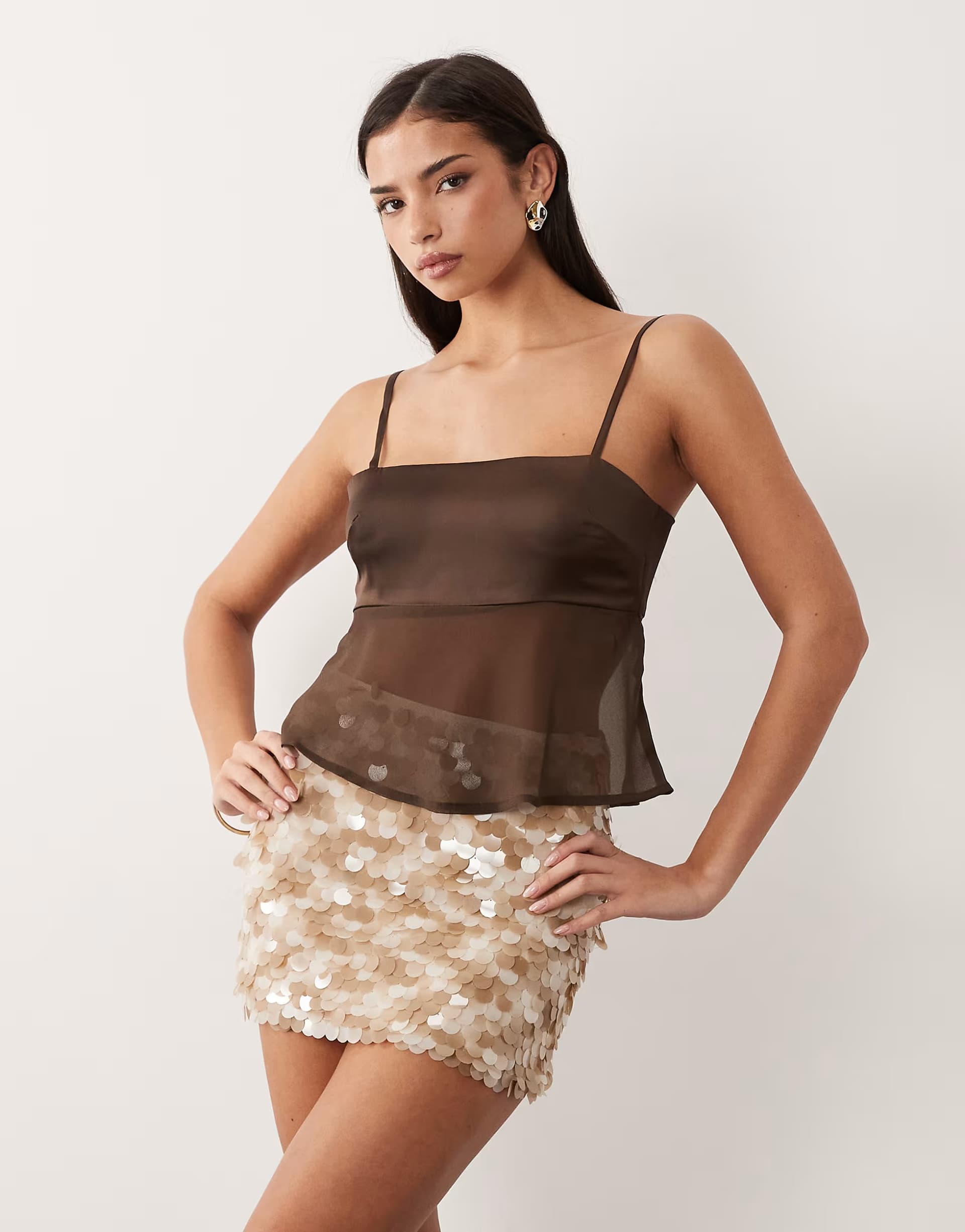 ASOS Aria Cove disc sequin mini skirt in neutral