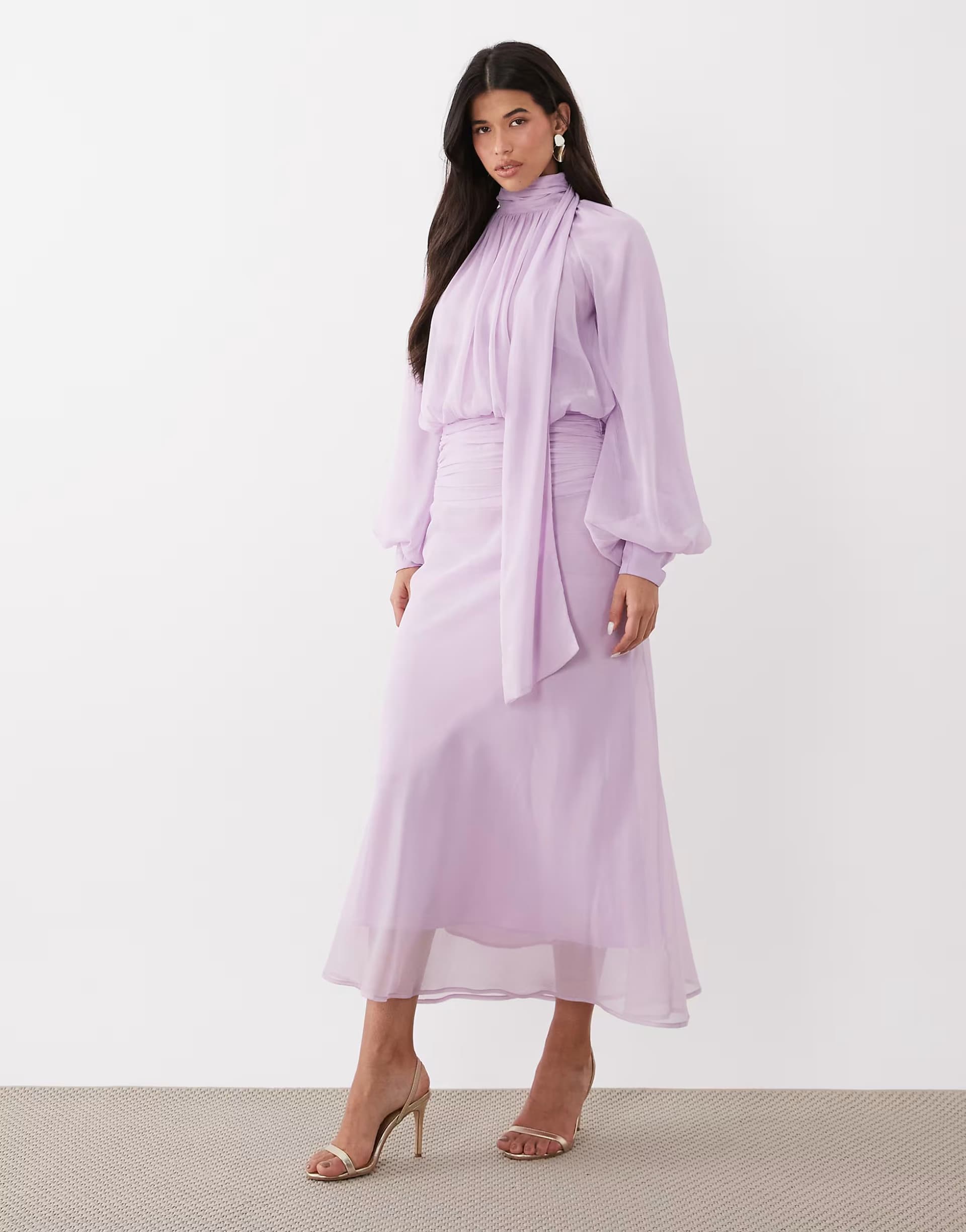 ASOS ASOS DESIGN high neck drape chiffon maxi dress with neck tie in lilac