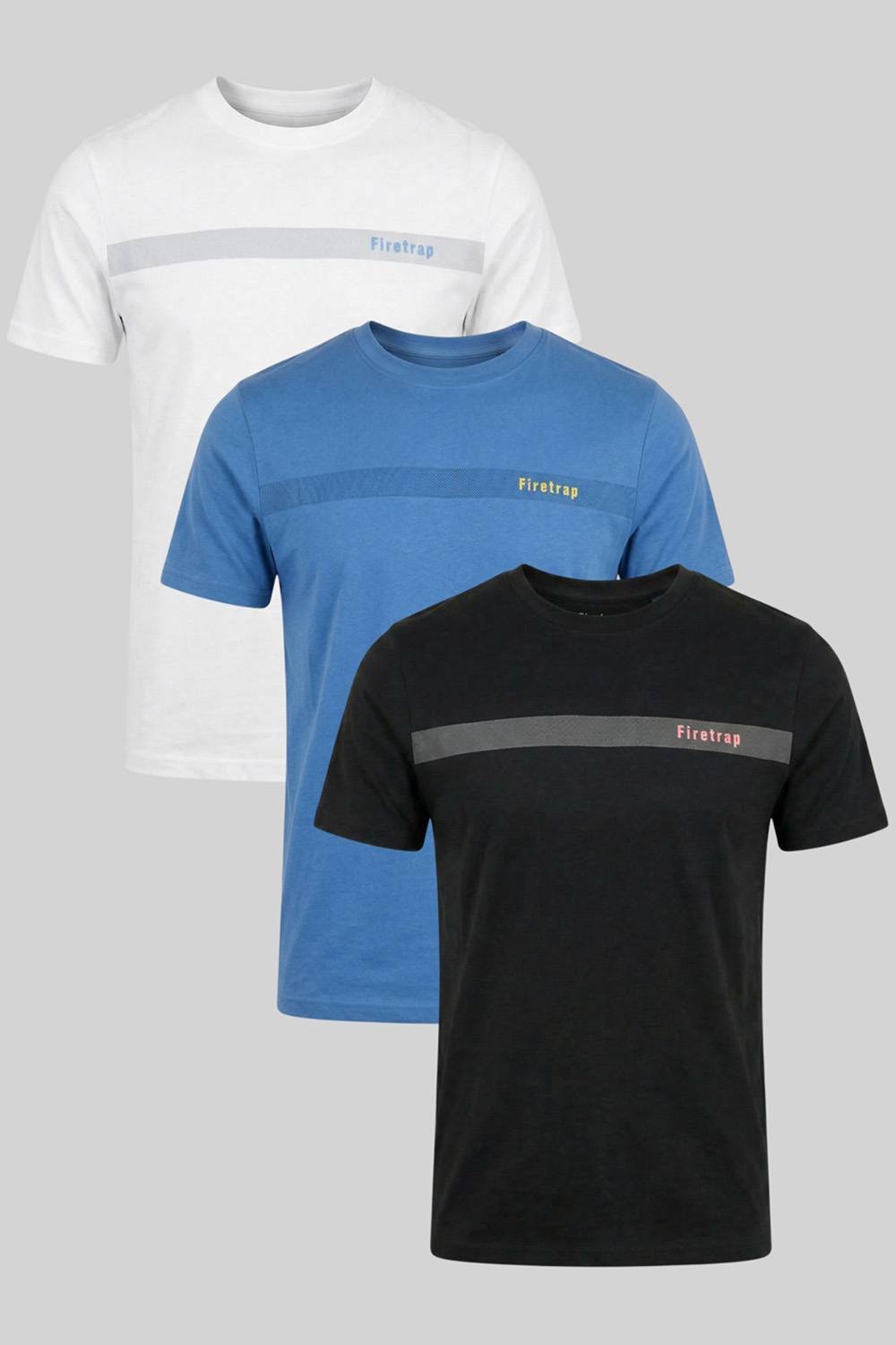 Firetrap Firetrap Men's 3 Pack Regular Fit Cotton Crew T-Shirts - 3