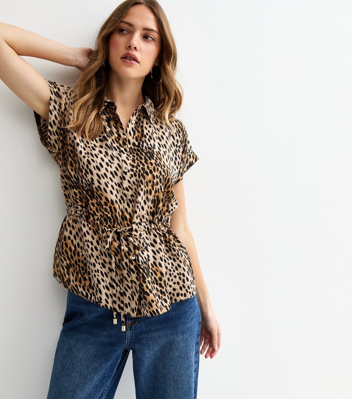 New Look Women's Brown Animal Print Drawstring Shirt New Look
