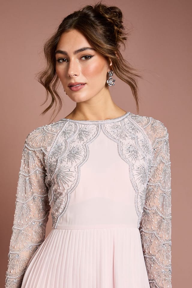Coast Coast Women's Scallop Embellished Pleated Midi Dress in Blush - 3