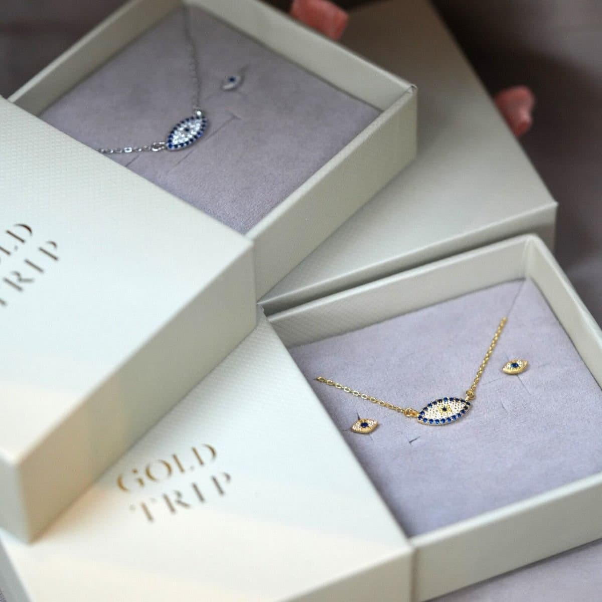 Gold Trip Gold Trip Women's Blue Lucky Evil Eye Necklace & Earrings Set in Gold