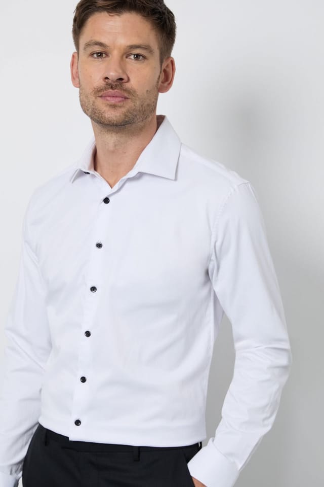 Burton Burton Men's White Easy Iron Slim Fit Shirt - 2