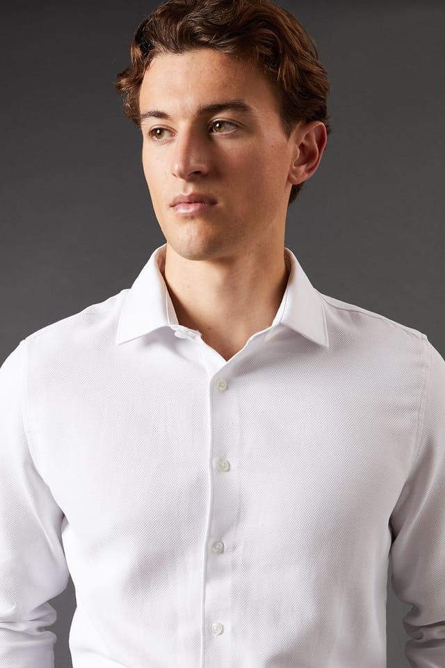 Burton Burton Men's Slim Fit Basket Weave Smart Long Sleeve Shirt in White - 2