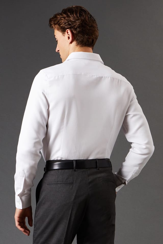 Burton Burton Men's Slim Fit Basket Weave Smart Long Sleeve Shirt in White - 3