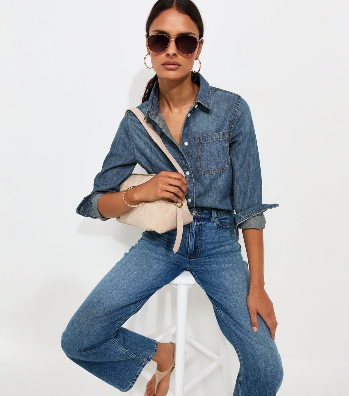 New Look Women's Blue Cotton Long Sleeve Classic Denim Shirt New Look