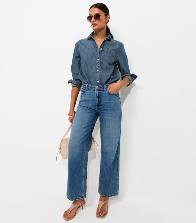 New Look Women's Blue Cotton Long Sleeve Classic Denim Shirt New Look - 2