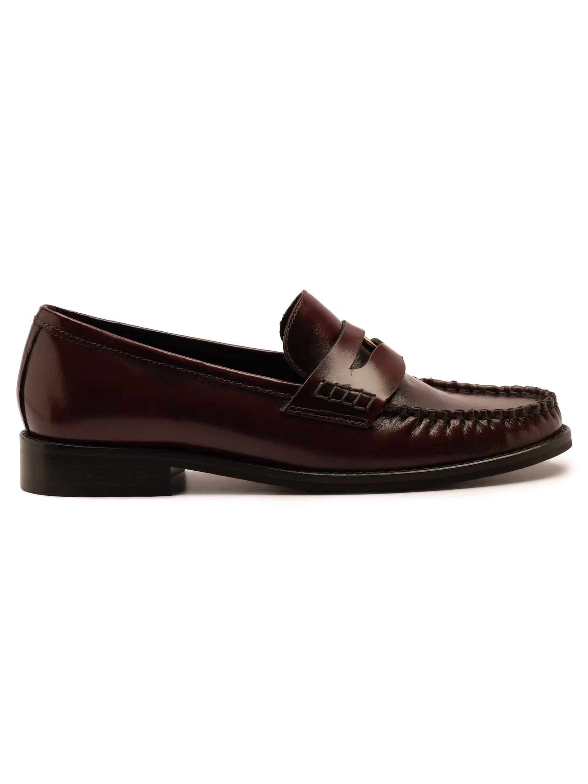 ASOS Off The Hook Penelope leather penny ruched loafers in bordo