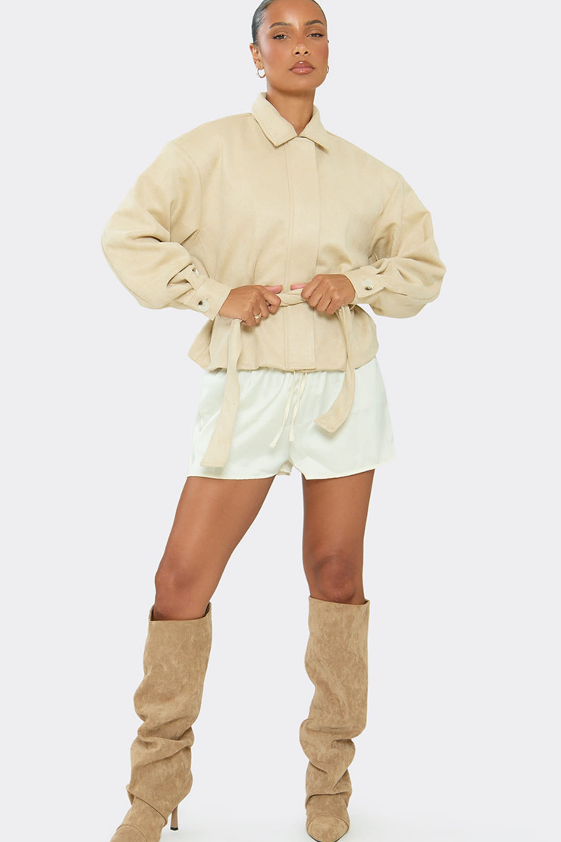 EGO EGO Women's Long Sleeve Collared Jacket in Ecru - 4