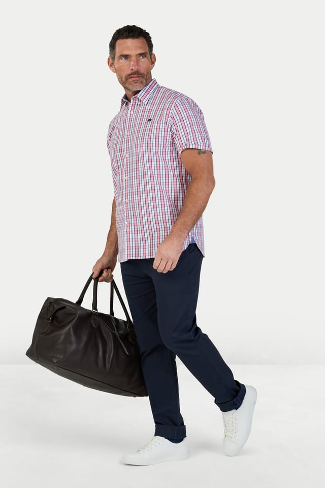 raging bull Raging Bull Men's Short Sleeve Large Check Cotton Poplin Shirt in Pink - 2