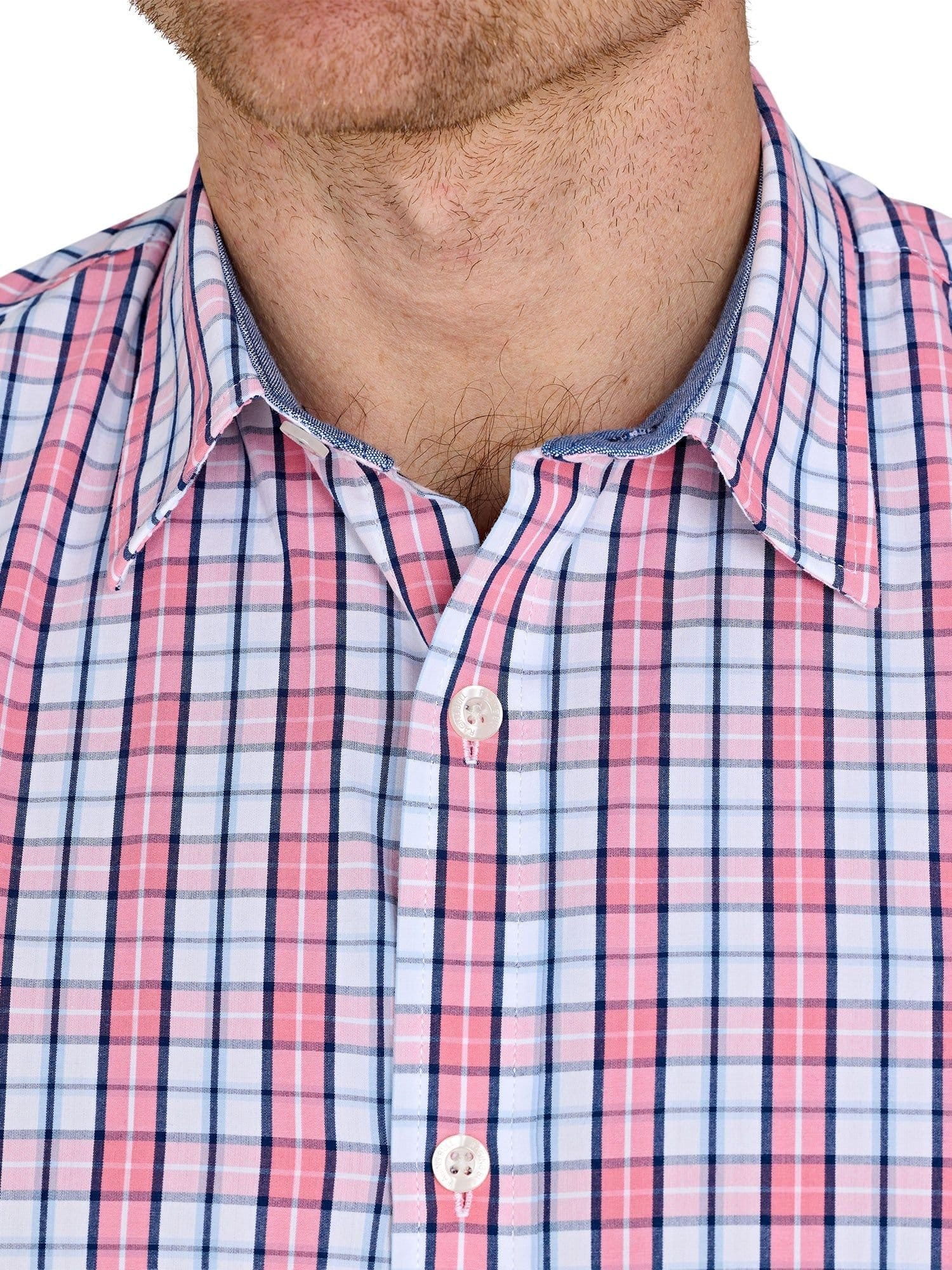 raging bull Raging Bull Men's Short Sleeve Large Check Cotton Poplin Shirt in Pink - 4