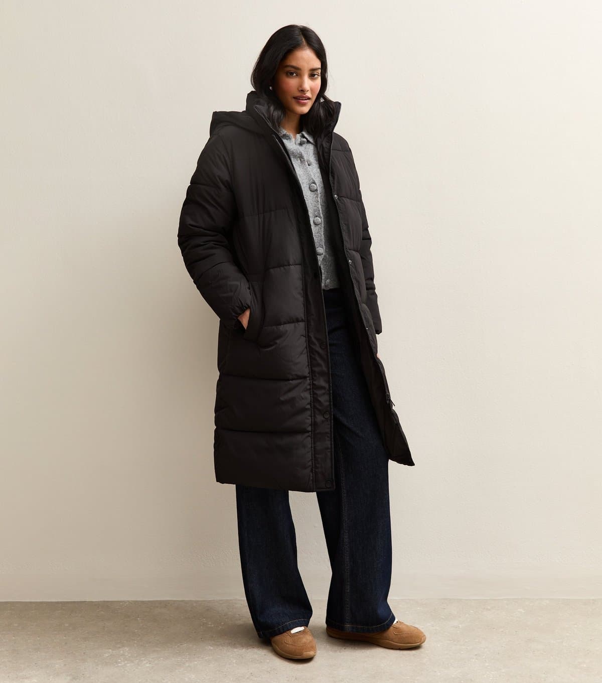 New Look Women's Black Tiered Longline Puffer Jacket New Look