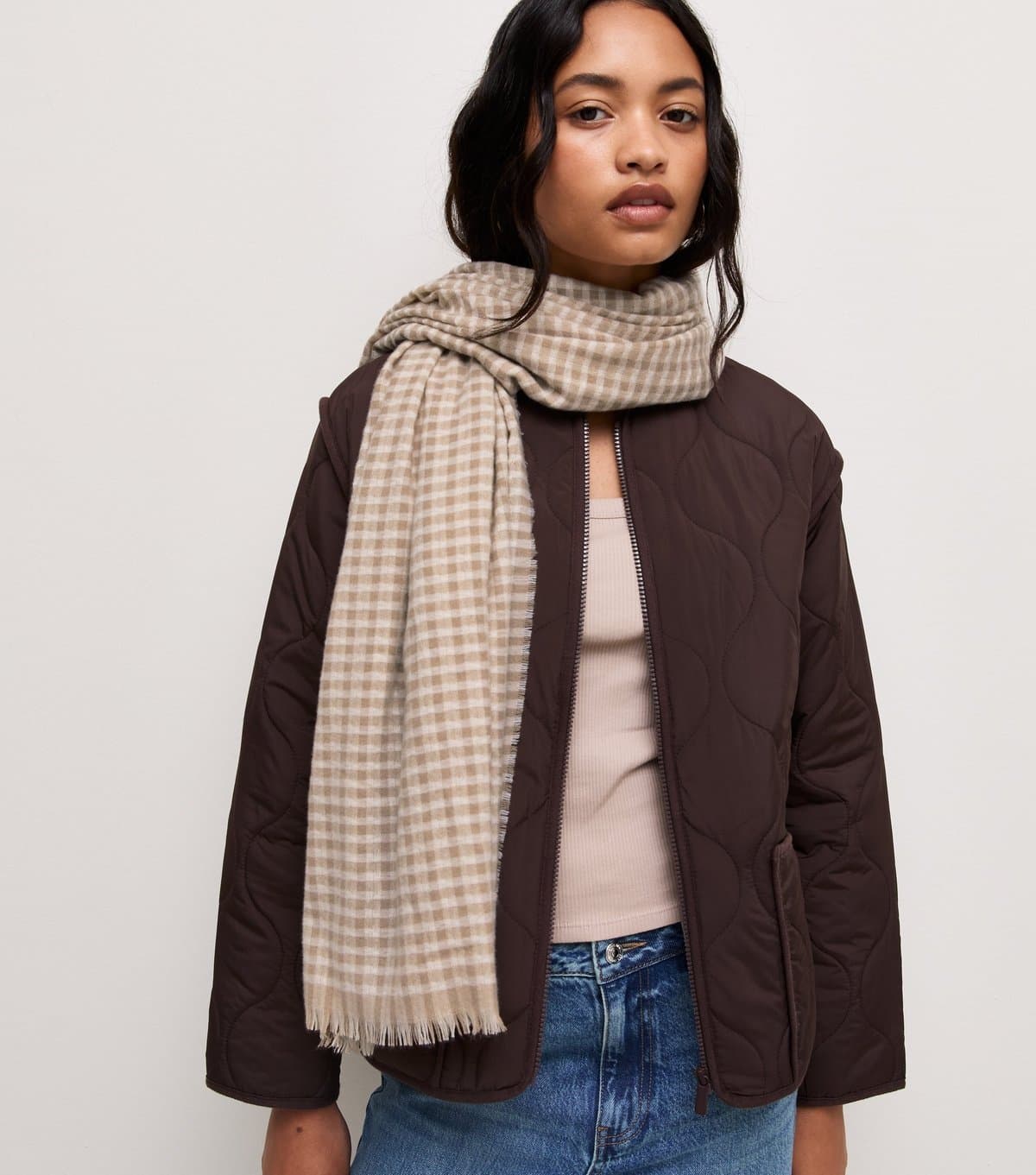 New Look Cream Dogtooth Pattern Knitted Scarf New Look