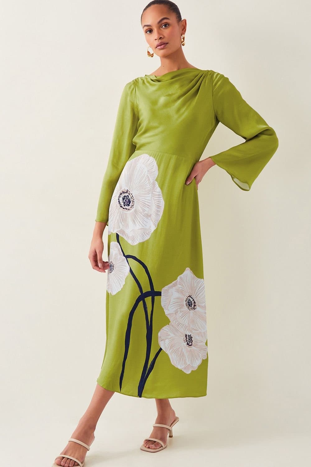 Monsoon Monsoon Women's Molly Floral Print Satin Dress Black in Green