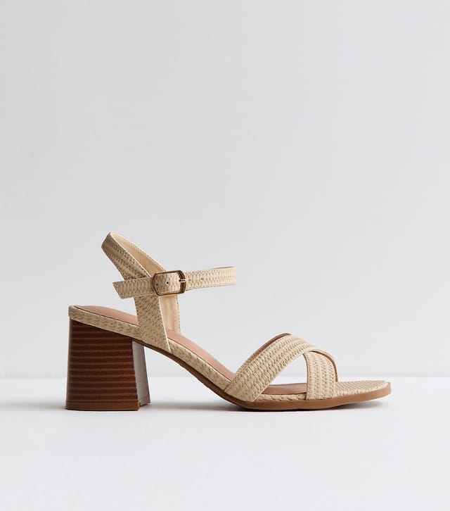 New Look Women's Off White Faux Leather Block Heel Sandals Vegan New Look - 2