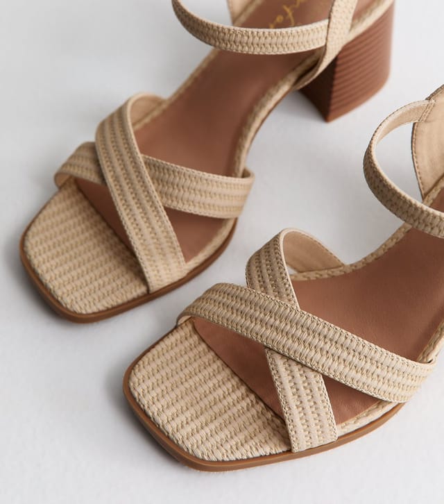 New Look Women's Off White Faux Leather Block Heel Sandals Vegan New Look - 3