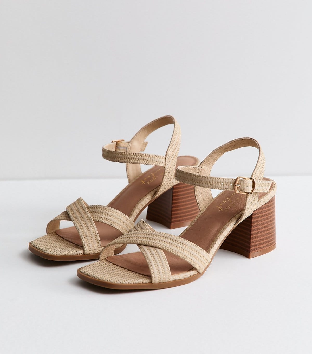 New Look Women's Off White Faux Leather Block Heel Sandals Vegan New Look - 4