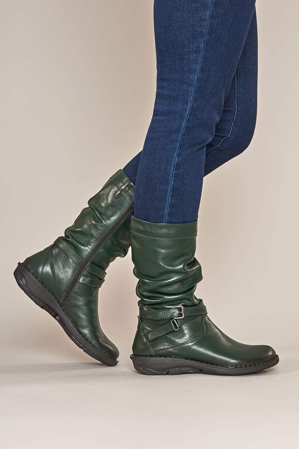 Moshulu Moshulu Women's 'Teacake' Slouchy Mid-Length Leather Boots in Bottle Green - 1