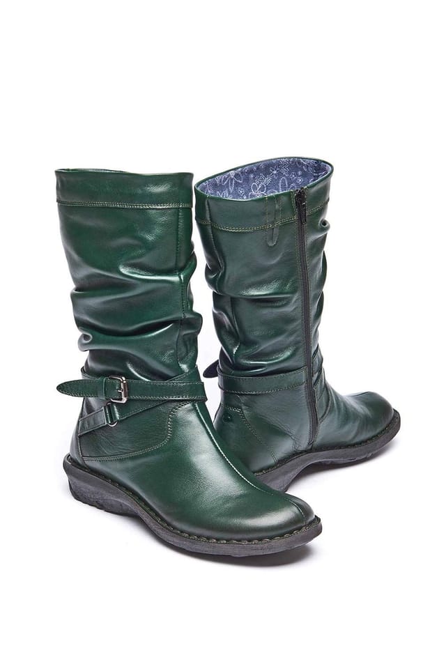 Moshulu Moshulu Women's 'Teacake' Slouchy Mid-Length Leather Boots in Bottle Green - 2