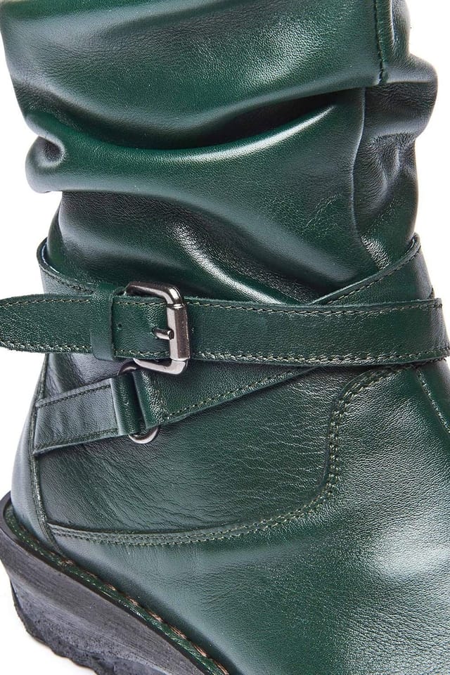 Moshulu Moshulu Women's 'Teacake' Slouchy Mid-Length Leather Boots in Bottle Green - 3