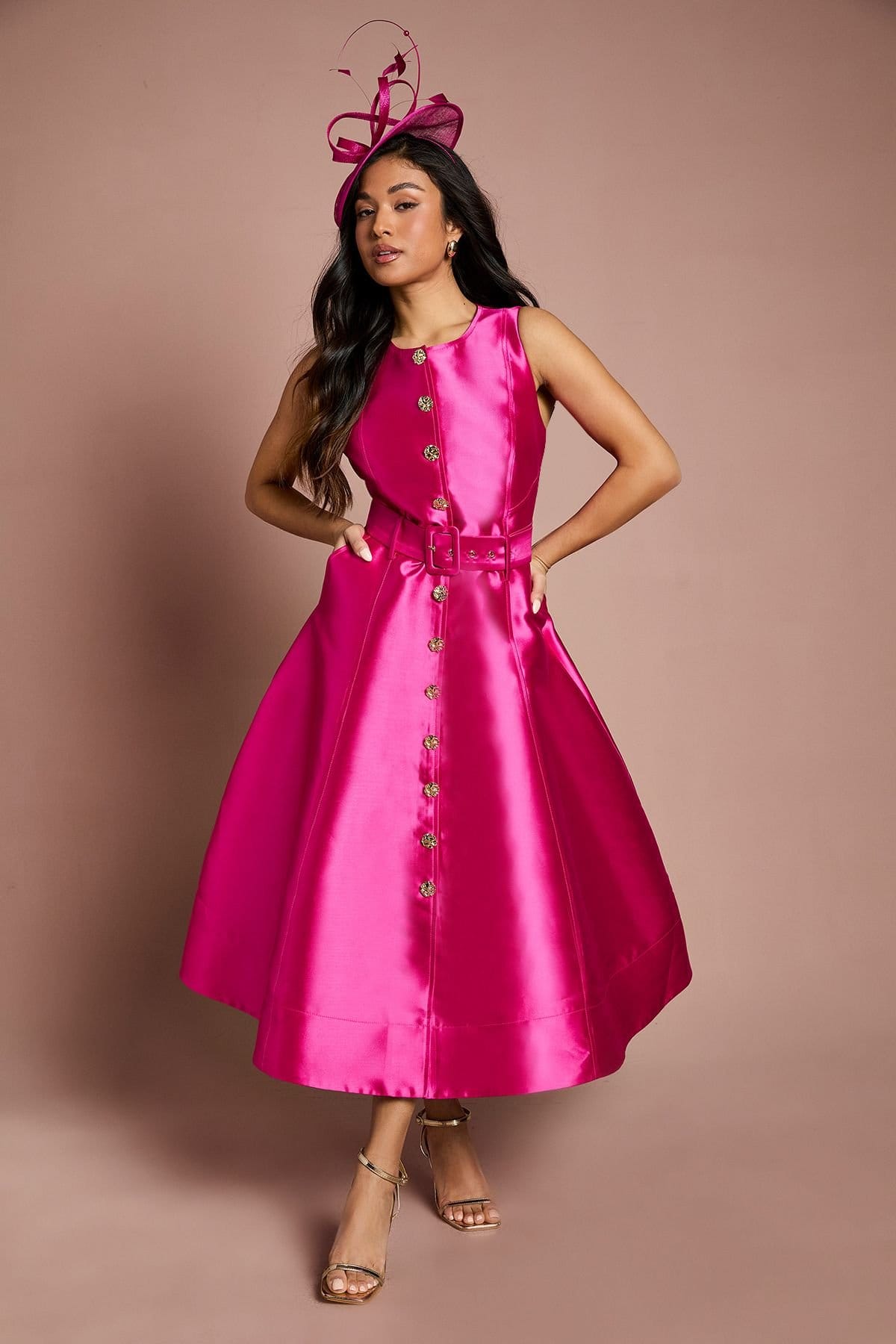 Coast Women's Petite Raspberry Satin Prom Dress