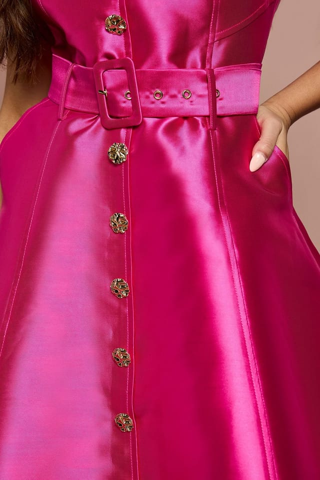 Coast Coast Women's Petite Button Through Belted Prom Dress in Raspberry - 2