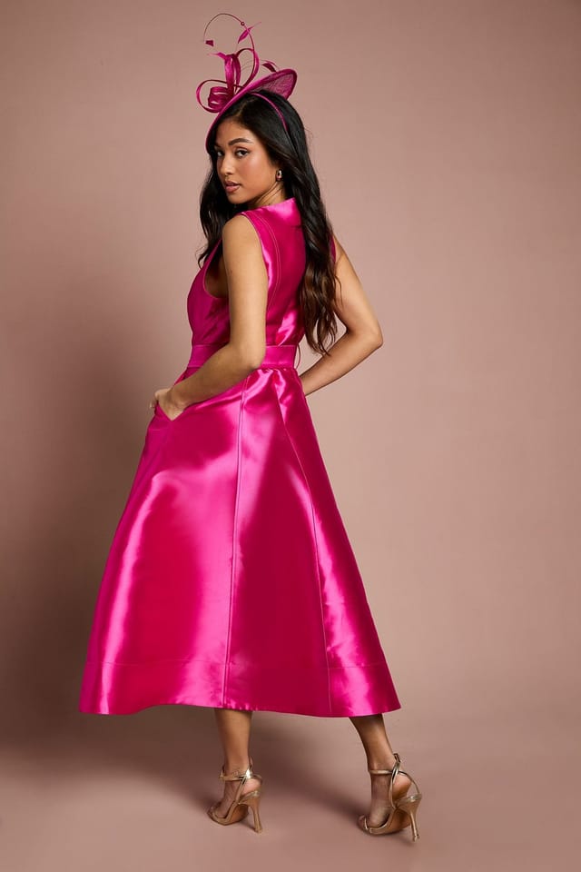 Coast Coast Women's Petite Button Through Belted Prom Dress in Raspberry - 3