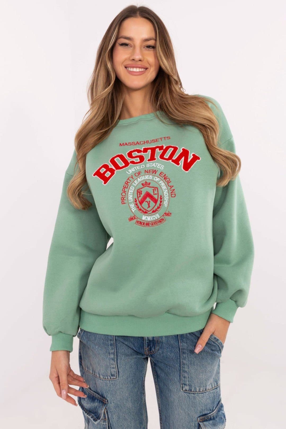 Love Lace Love Lace Women's Cotton Polyester Fleece Print Sweatshirt in Green