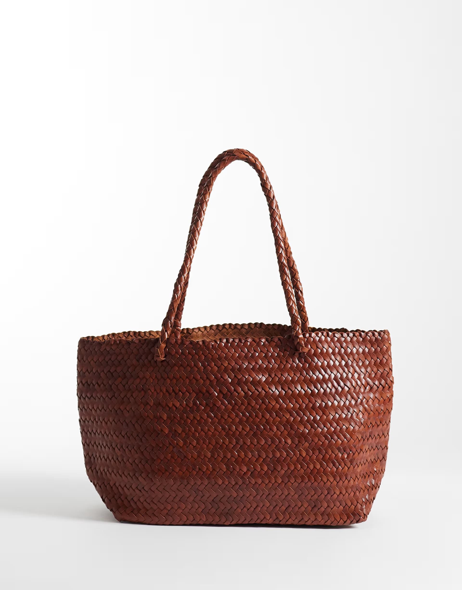 ASOS Mango 100% leather woven tote bag in deep red