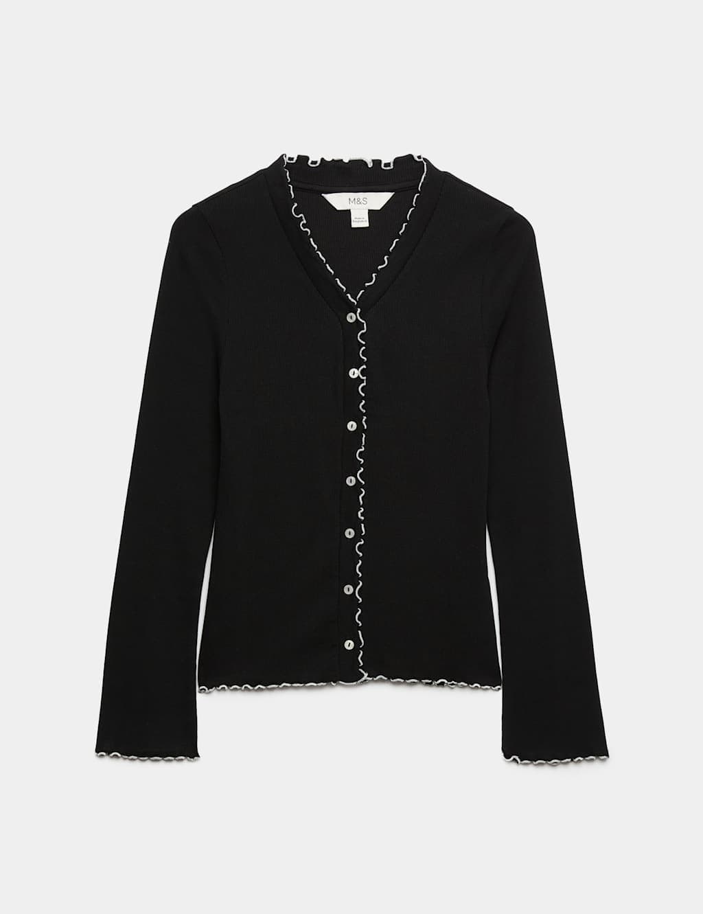 Marks & Spencer M&S Cotton Rich V-Neck Buttoned Top Black