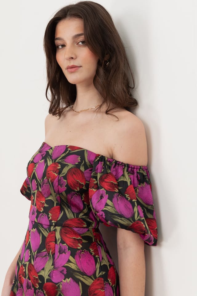 Maya Deluxe Maya Deluxe Women's Floral Jacquard Short Sleeve Bardot Mini Dress - 3